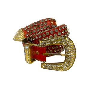 Glamorous Red Belt with Gold and Rhinestones - DNA Premium Wear size M
